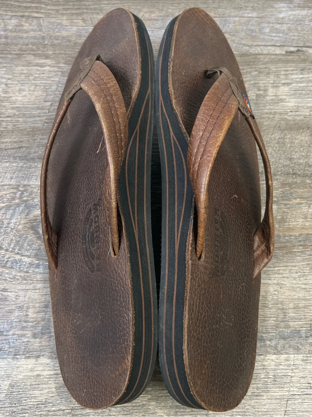 Rainbow “The Original” Brown Leather Flip Flop Sandals Men’s 10.5-11 Estimated